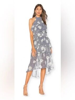 Misa Los Angeles Anca Floral Ruffle  Halter Midi Dress Sz-M